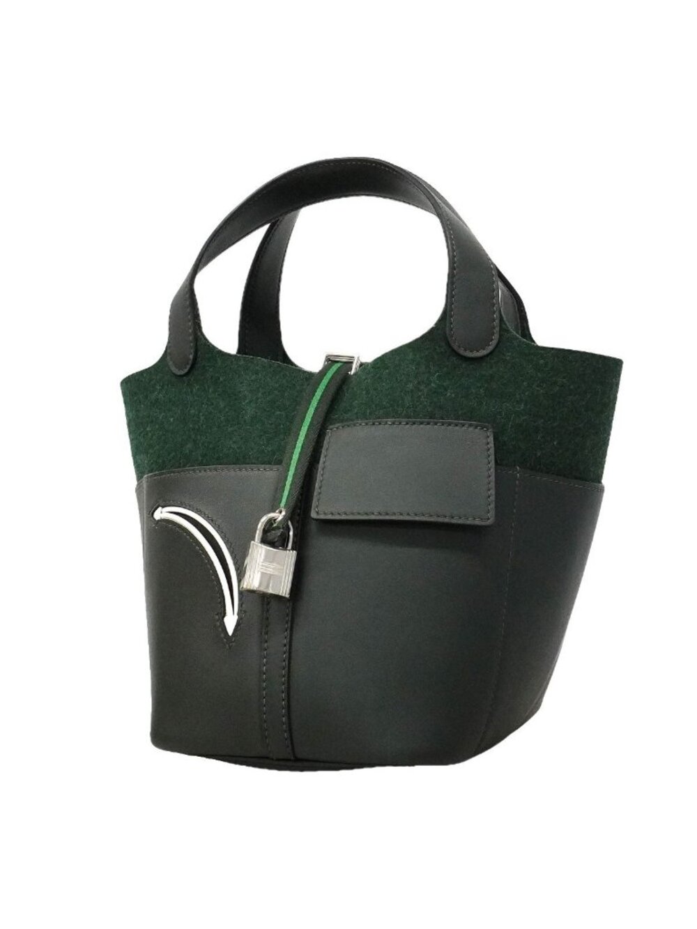 Hermes Handbag Picotin Lock PM Go Team Felt Swift Vert Fonce Silver